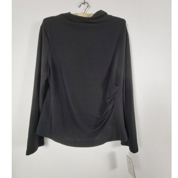 Clara Sunwoo Womens Sweater 1X Plus Black Long Sleeve Ruched Draped Neck NWT - Picture 1 of 8